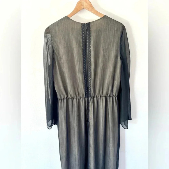Alice + Olivia Kye Chiffon Lace Front Sheer Black & Nude Long Sleeve‎ Maxi Dress - Picture 10 of 15